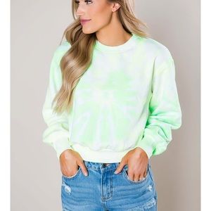 Lime Tie Dye Cropped Sweatshirt